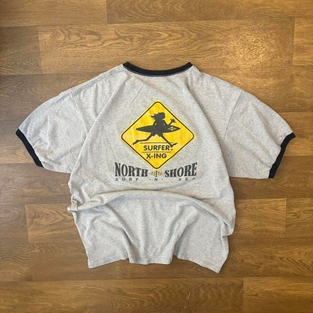Vintage Y2K Surfwear North Shore "Surf X-ing" Double Sided Ringer T Shirt XL
